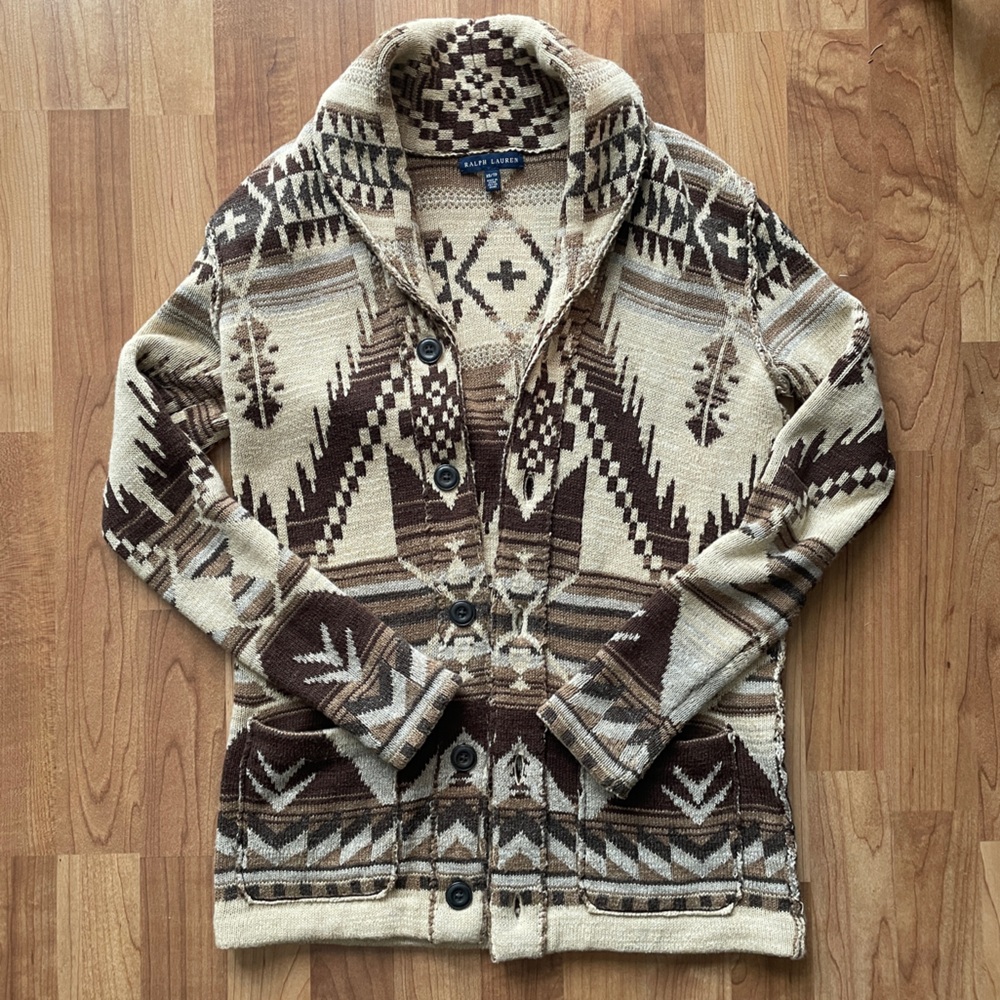 RARE Ralph Lauren Blue Label Indian Southwestern Aztec Intarsia Cardigan - Sz XS